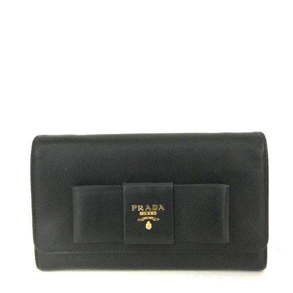 Prada Wallet Long Logo Ribbon Saffiano Bifold 412192E V - Picture 1 of 9
